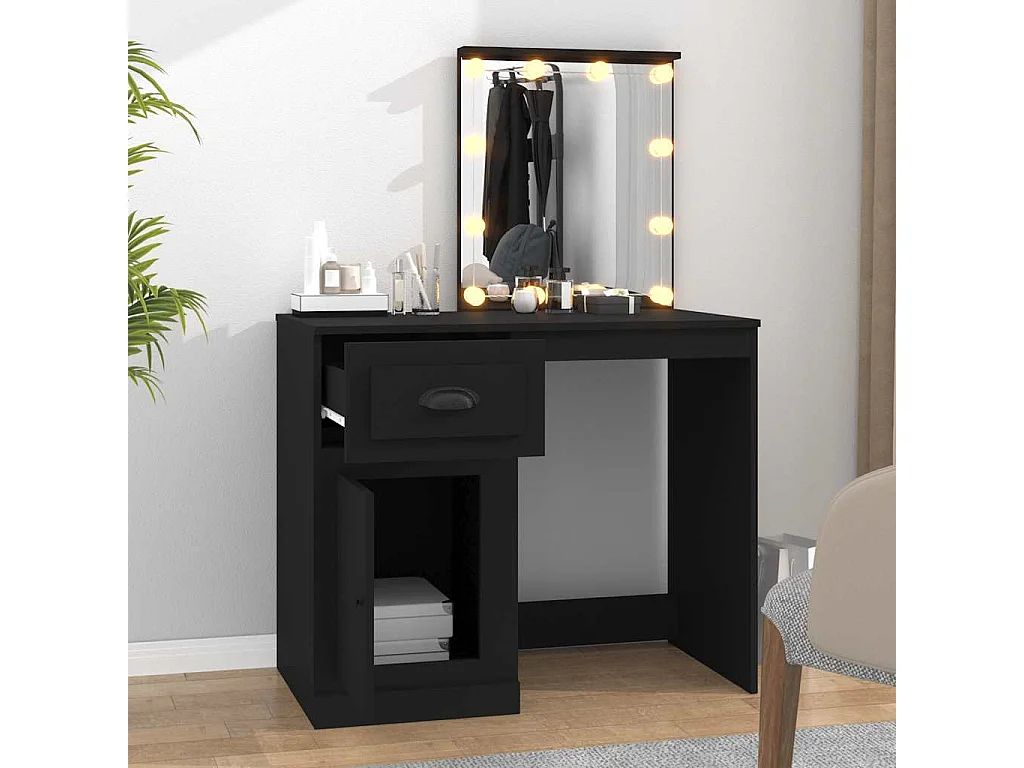 Toletta con LED nero 90x50x132,5 cm in legno ingegnerizzato