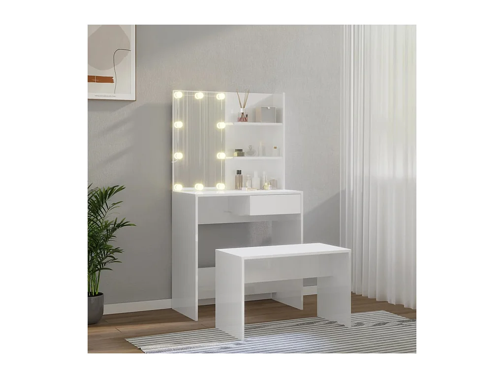 LED-wastafelset glanzend wit bewerkt hout