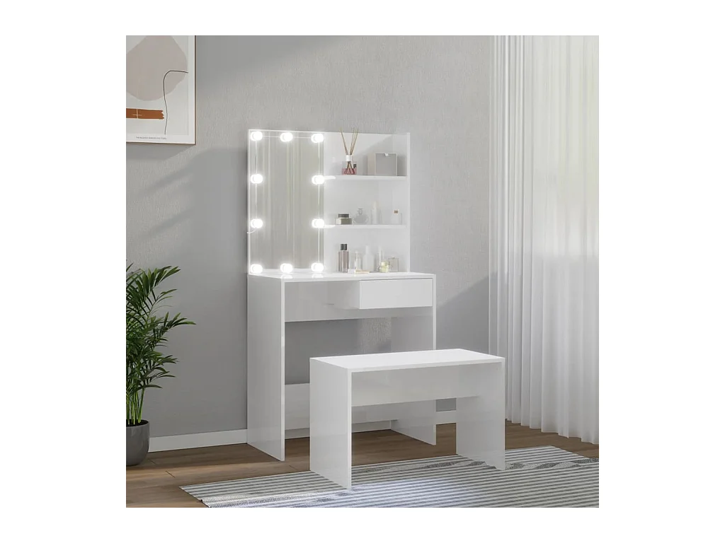 LED-wastafelset glanzend wit bewerkt hout