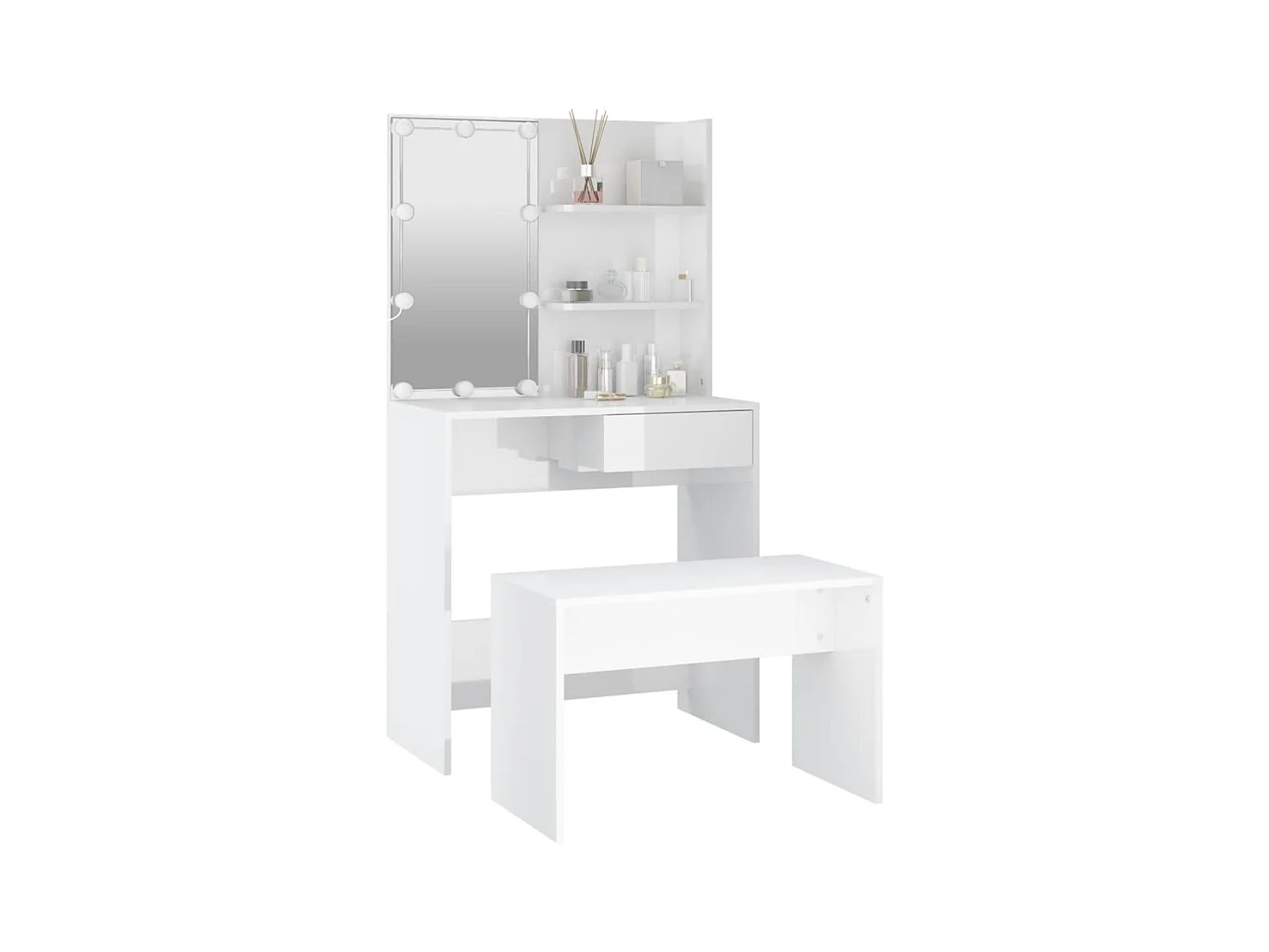 LED-wastafelset glanzend wit bewerkt hout