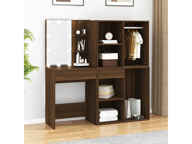 LED-kaptafel met kasten, bruin eikenhout