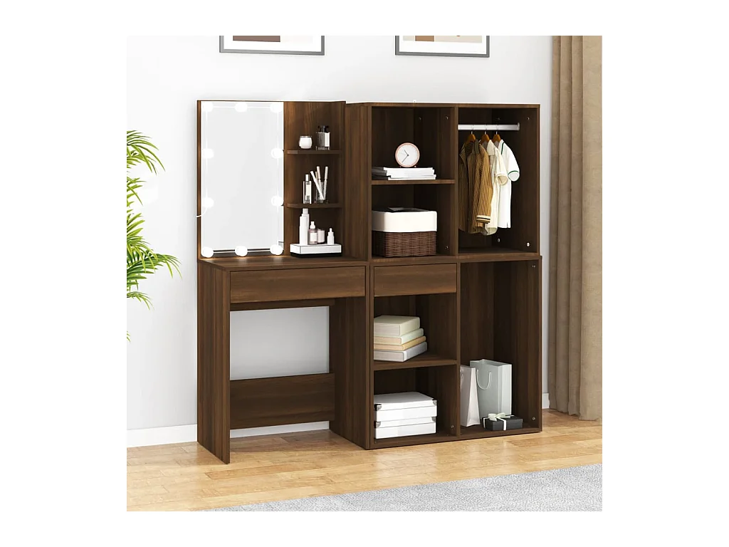 Coiffeuse à LED avec armoires Chêne marron Bois d'ingénierie