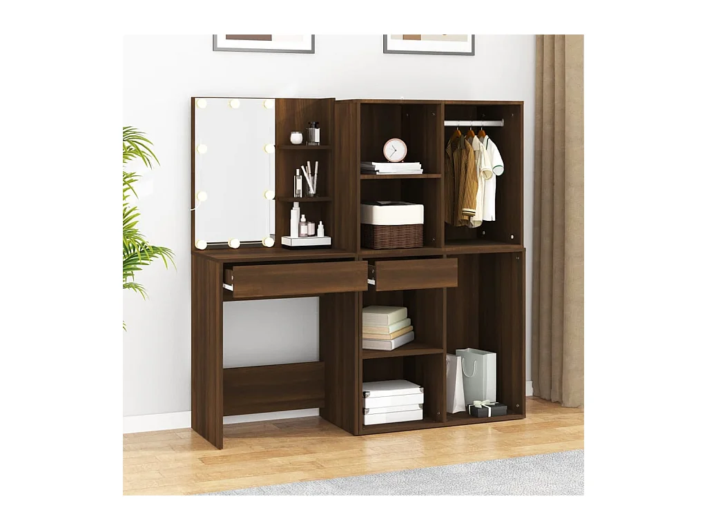 Coiffeuse à LED avec armoires Chêne marron Bois d'ingénierie