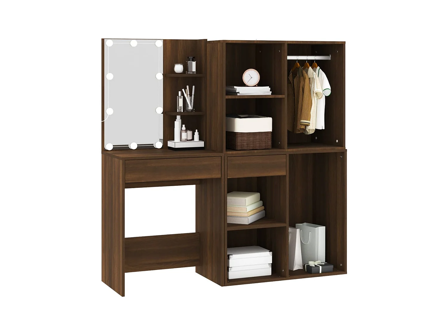 Coiffeuse à LED avec armoires Chêne marron Bois d'ingénierie