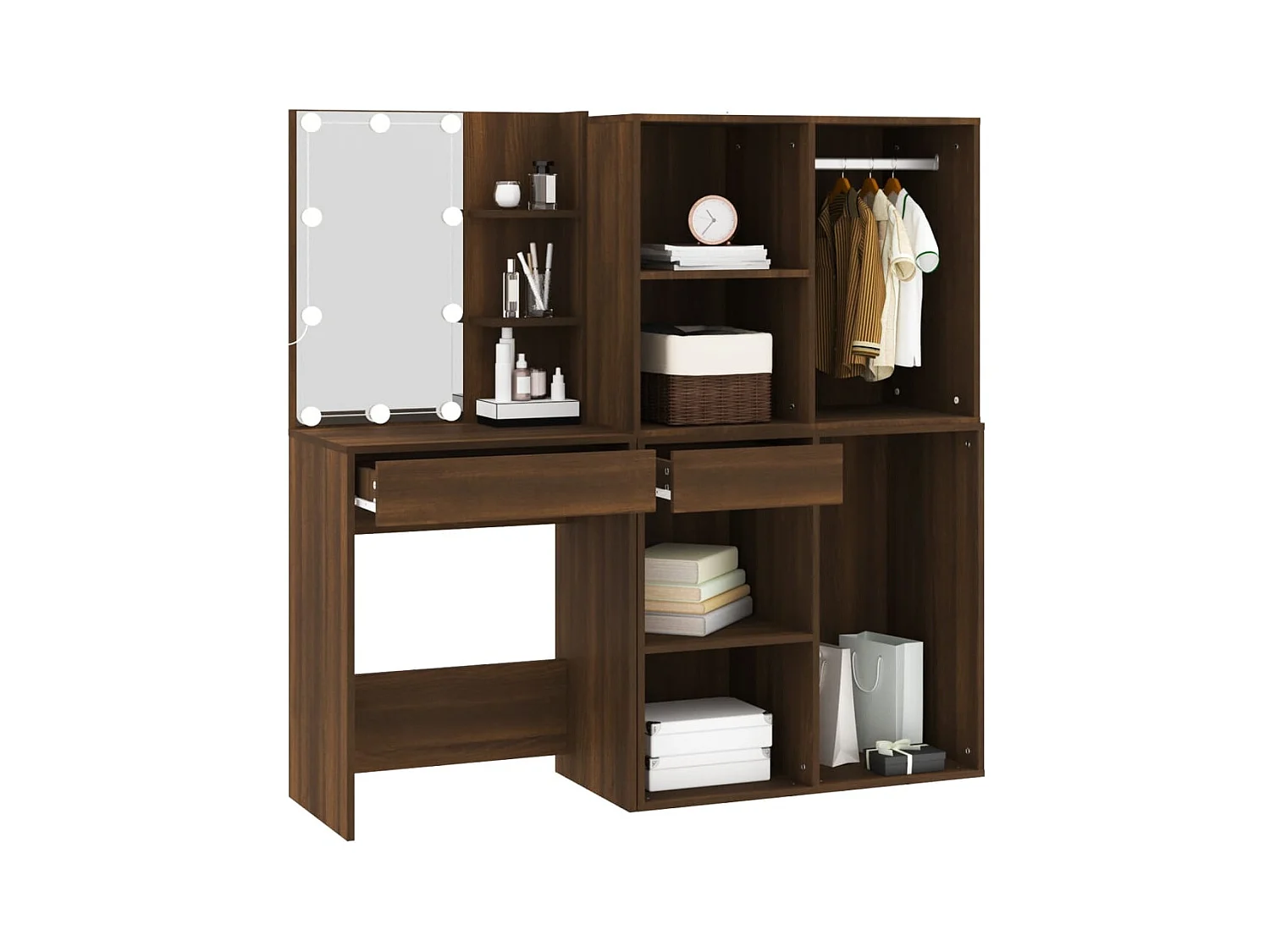 Coiffeuse à LED avec armoires Chêne marron Bois d'ingénierie