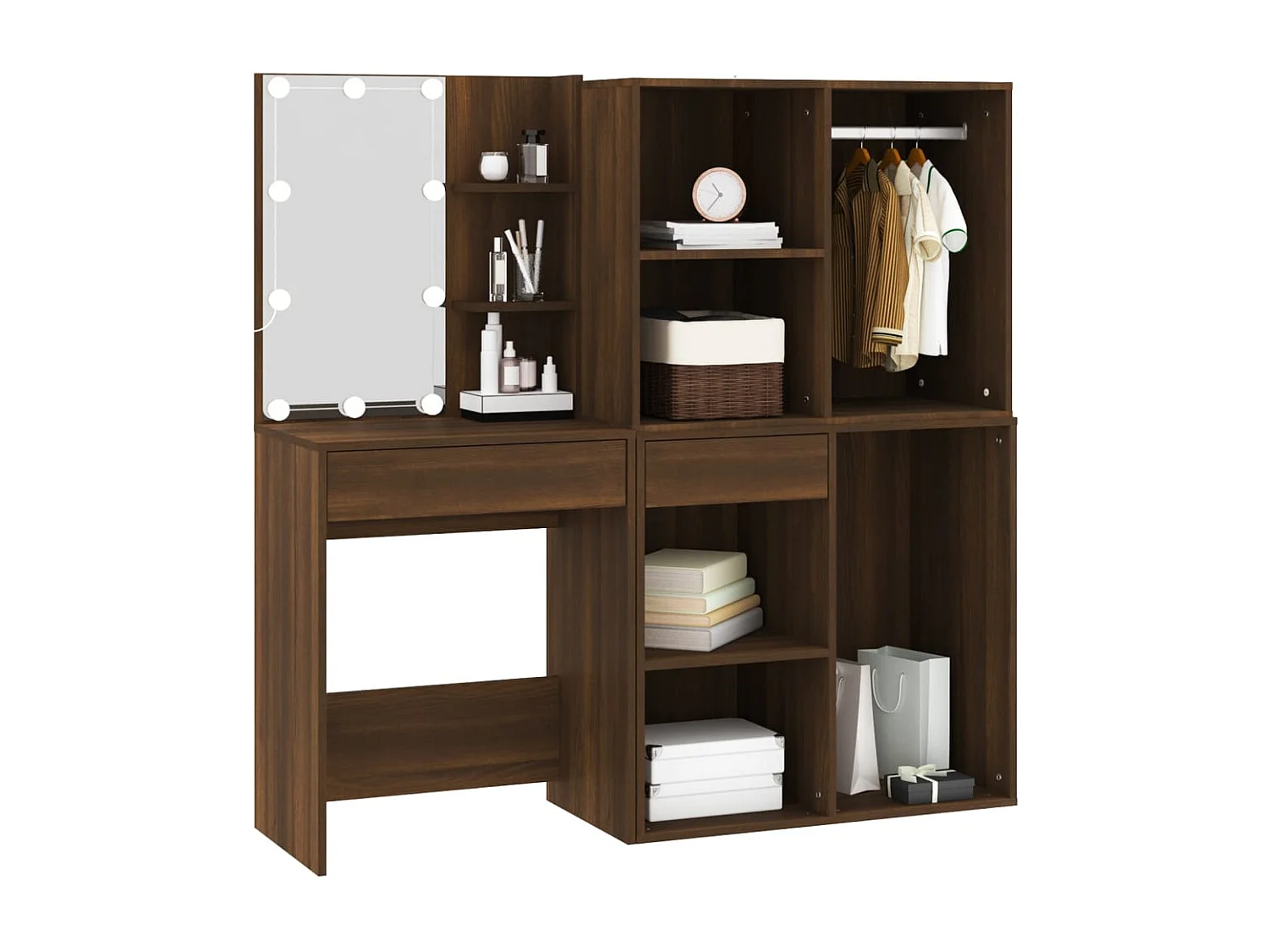 Coiffeuse à LED avec armoires Chêne marron Bois d'ingénierie