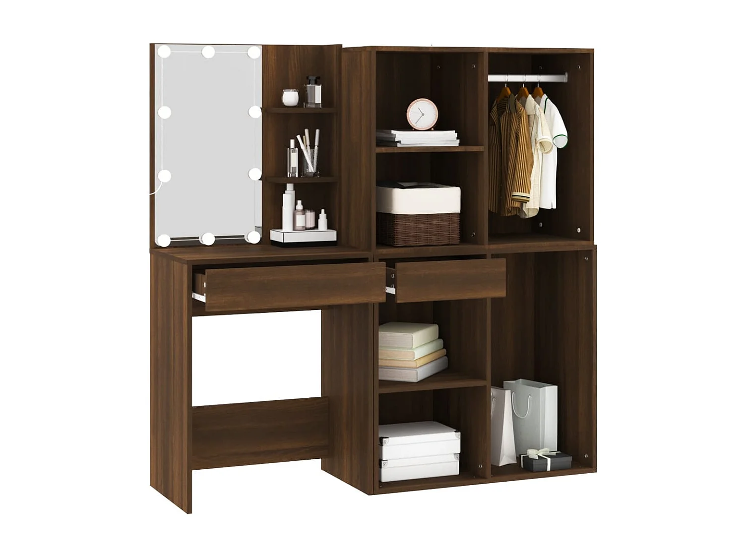 Coiffeuse à LED avec armoires Chêne marron Bois d'ingénierie