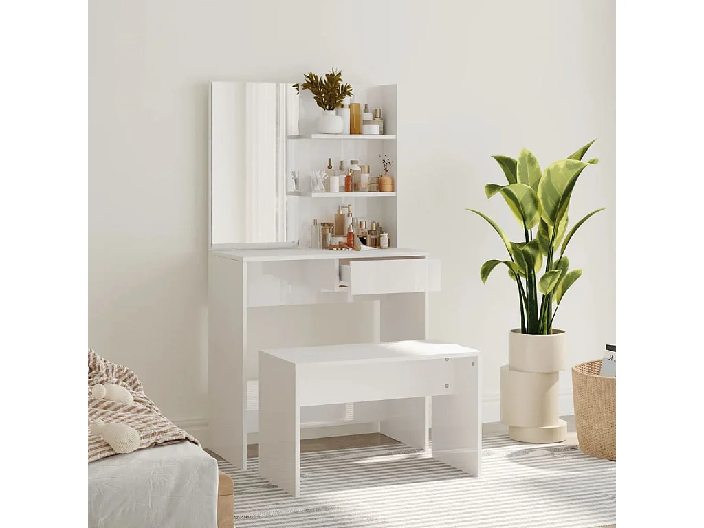 Set da toeletta Bianco lucido 74,5x40x141 cm