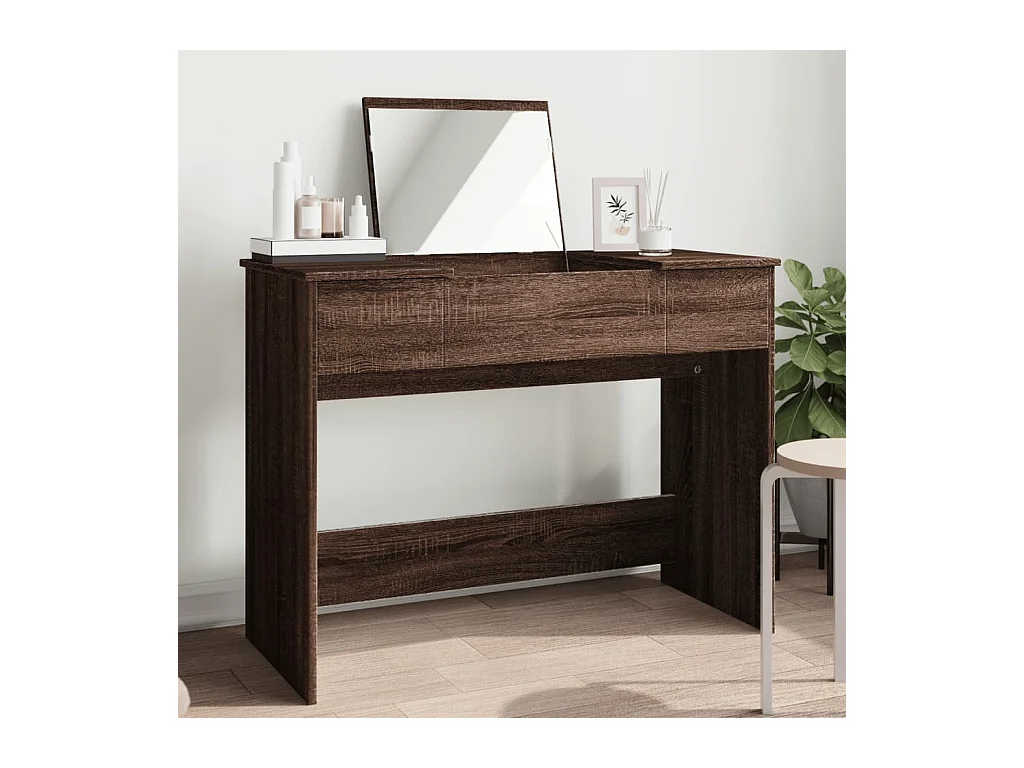 Coiffeuse avec miroir chêne marron 100x45x76 cm