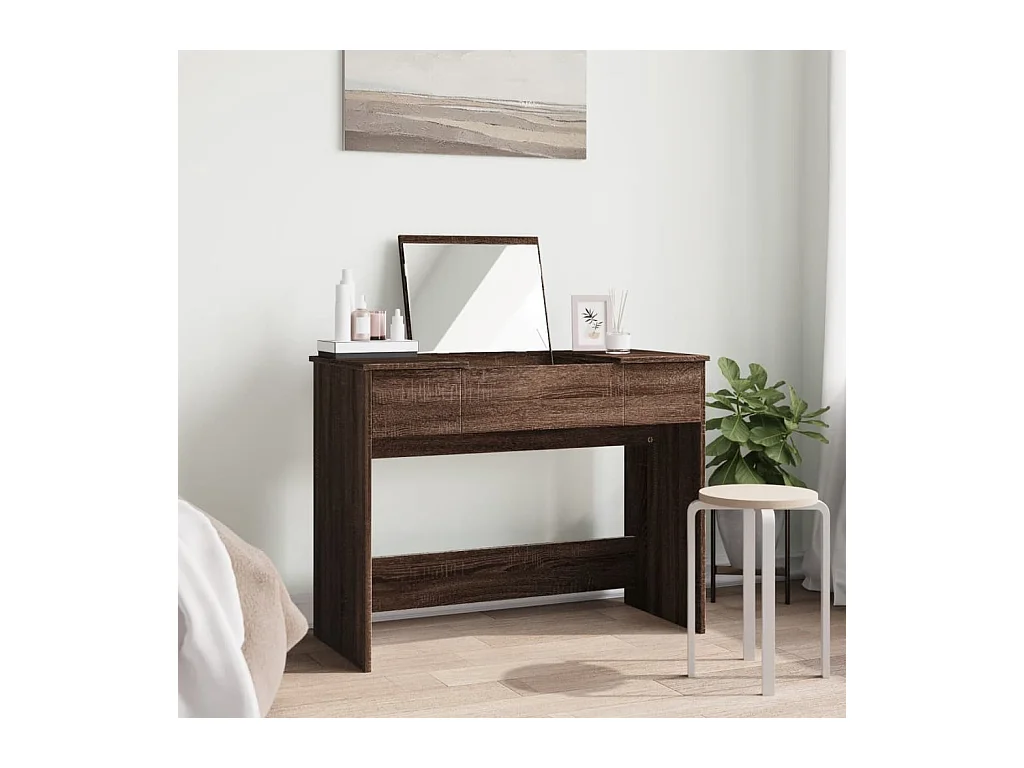 Coiffeuse avec miroir chêne marron 100x45x76 cm