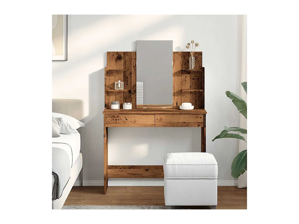 Coiffeuse avec miroir vieux bois 96x39x142 cm