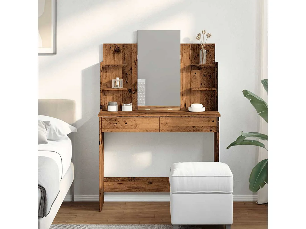 Coiffeuse avec miroir vieux bois 96x39x142 cm