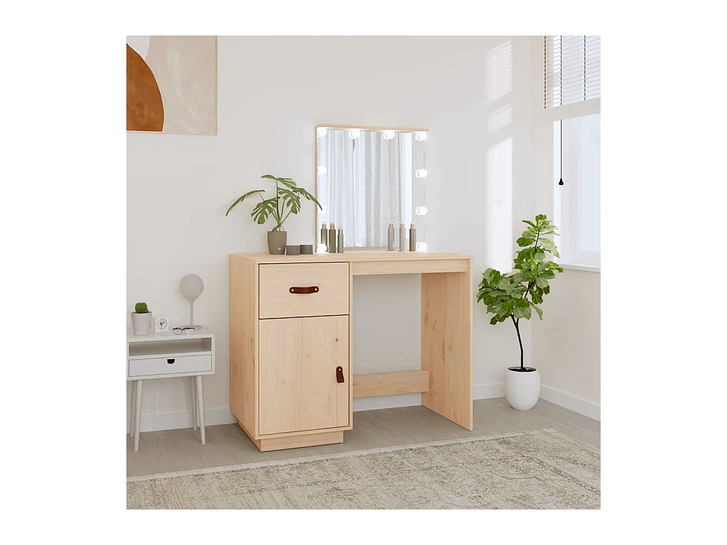 Coiffeuse avec LED 95x50x133,5 cm Bois de pin massif