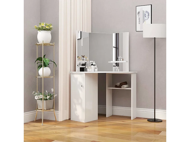 Hoekkaptafel, cosmetische make-uptafel, wit
