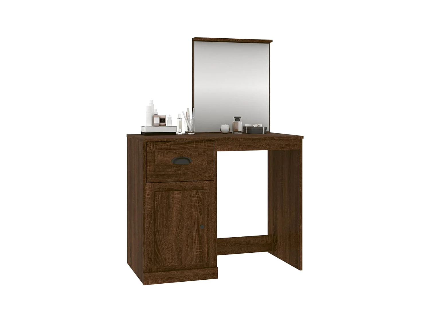 Tocador y espejo roble marrón 90x50x132,5 cm madera de ingeniería