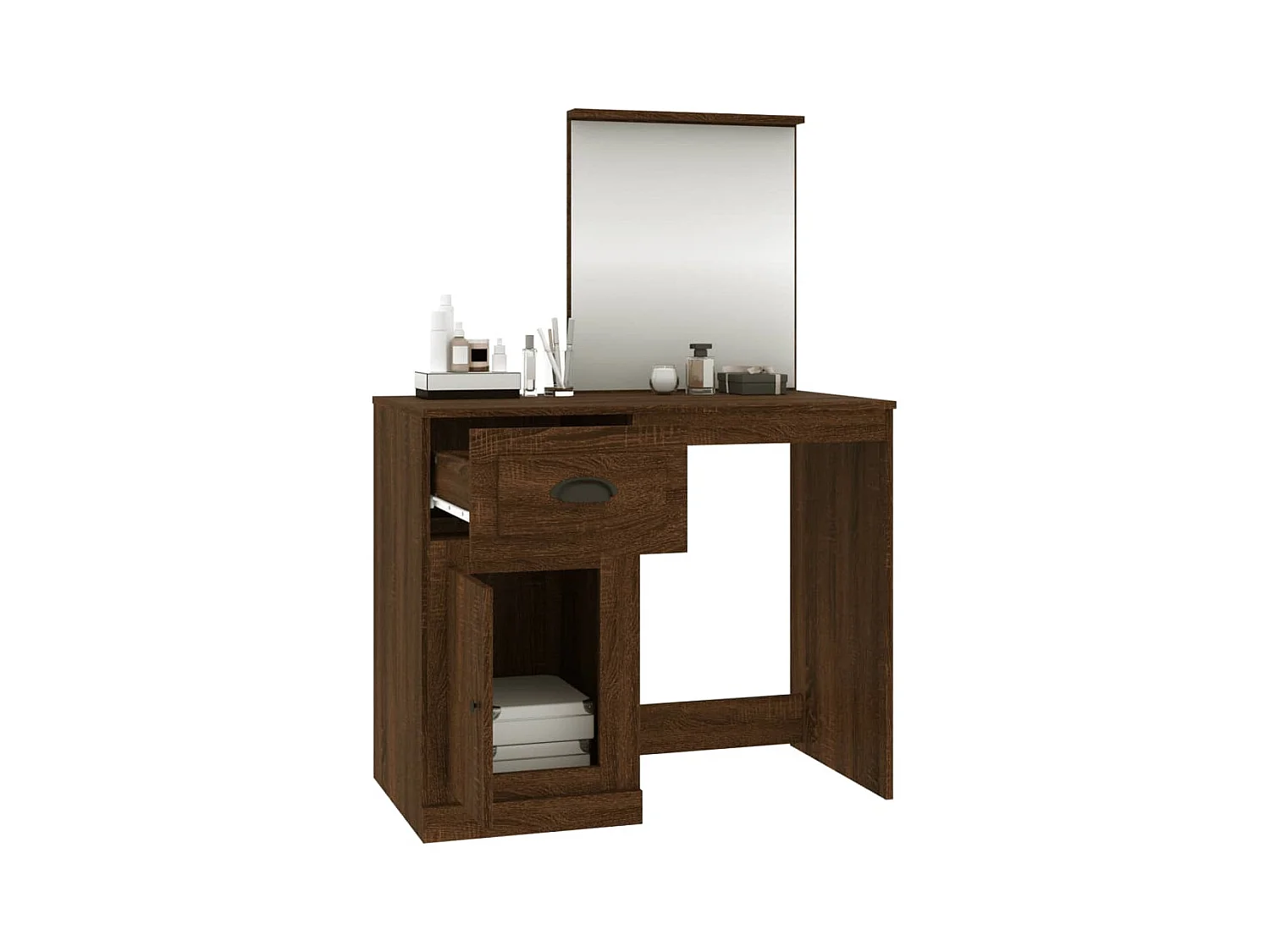 Tocador y espejo roble marrón 90x50x132,5 cm madera de ingeniería