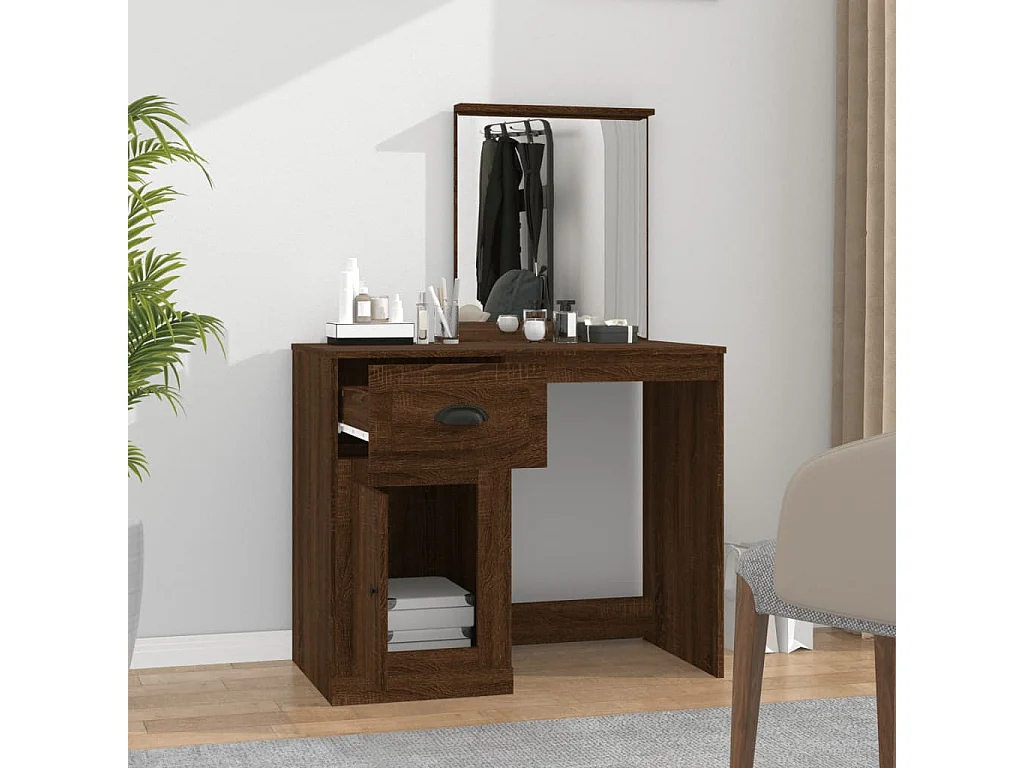 Toletta e specchio rovere marrone 90x50x132,5 cm legno ingegnerizzato