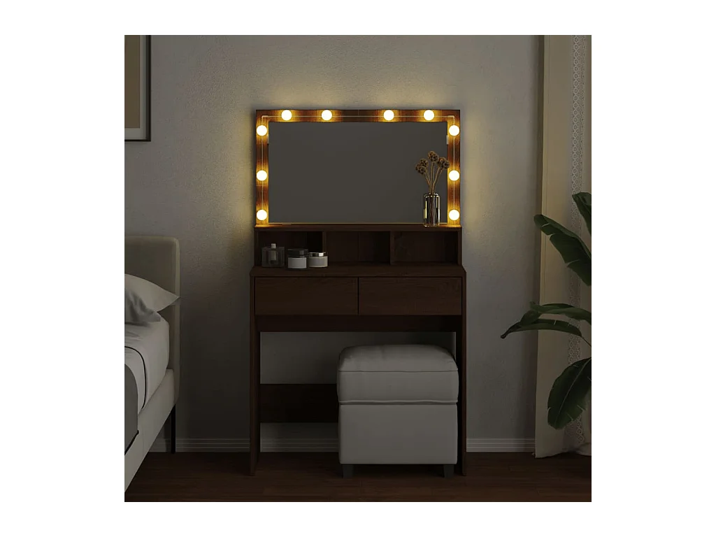 Kaptafel met LED bruin eiken 80x41x134,5 cm