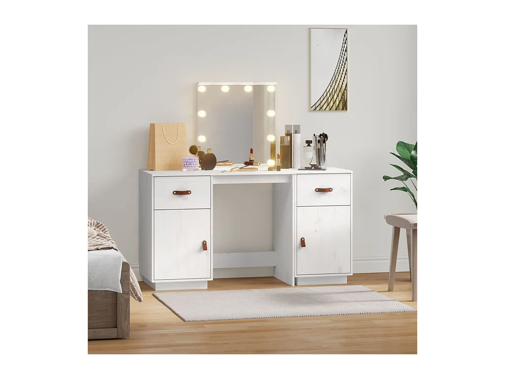 Witte LED-kaptafelset van massief grenenhout