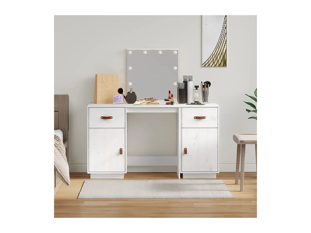 Witte LED-kaptafelset van massief grenenhout