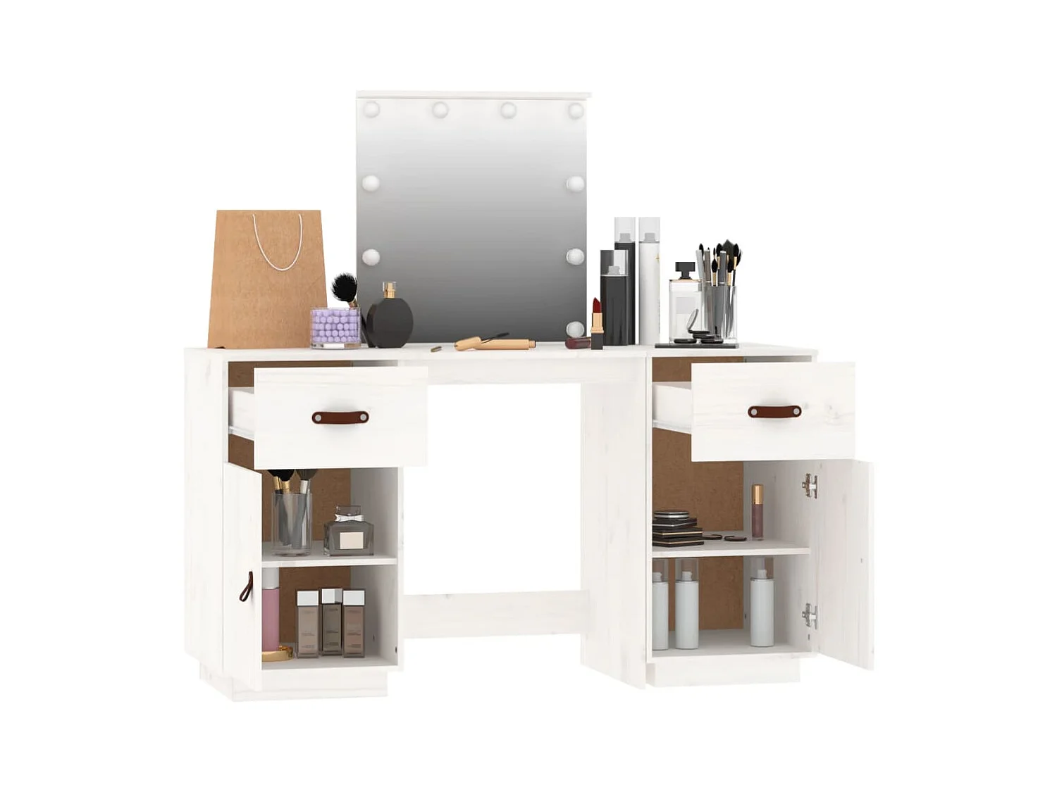 Witte LED-kaptafelset van massief grenenhout