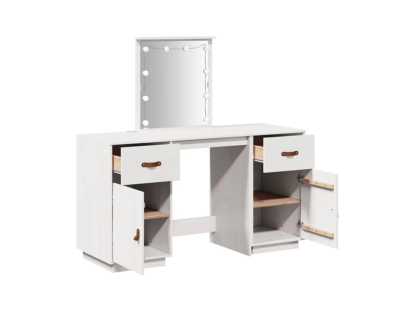 Witte LED-kaptafelset van massief grenenhout