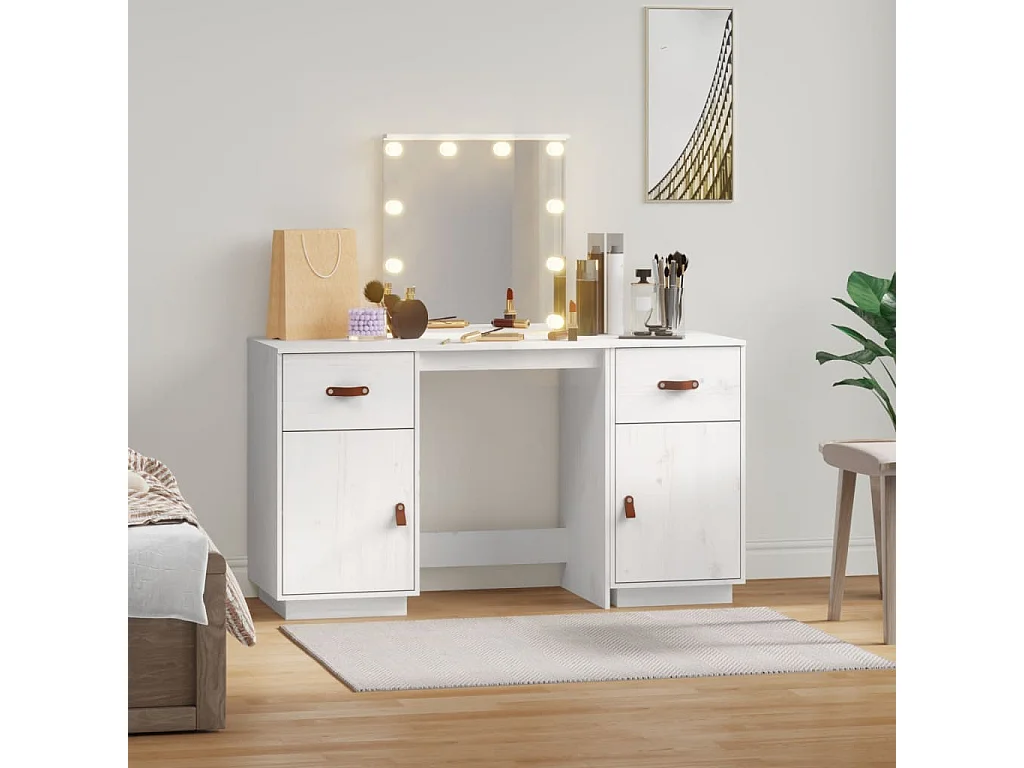 Tocador con luz LED blanca de madera maciza de pino