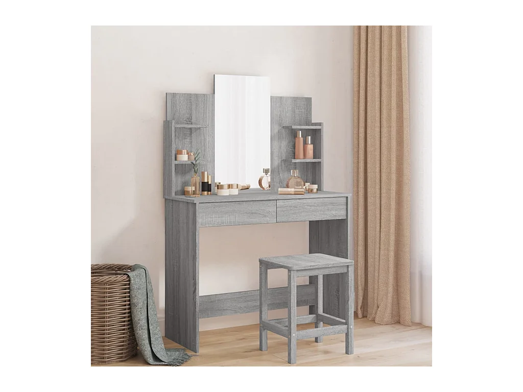 Kaptafel met spiegel Sonoma grijs 96x39x142 cm