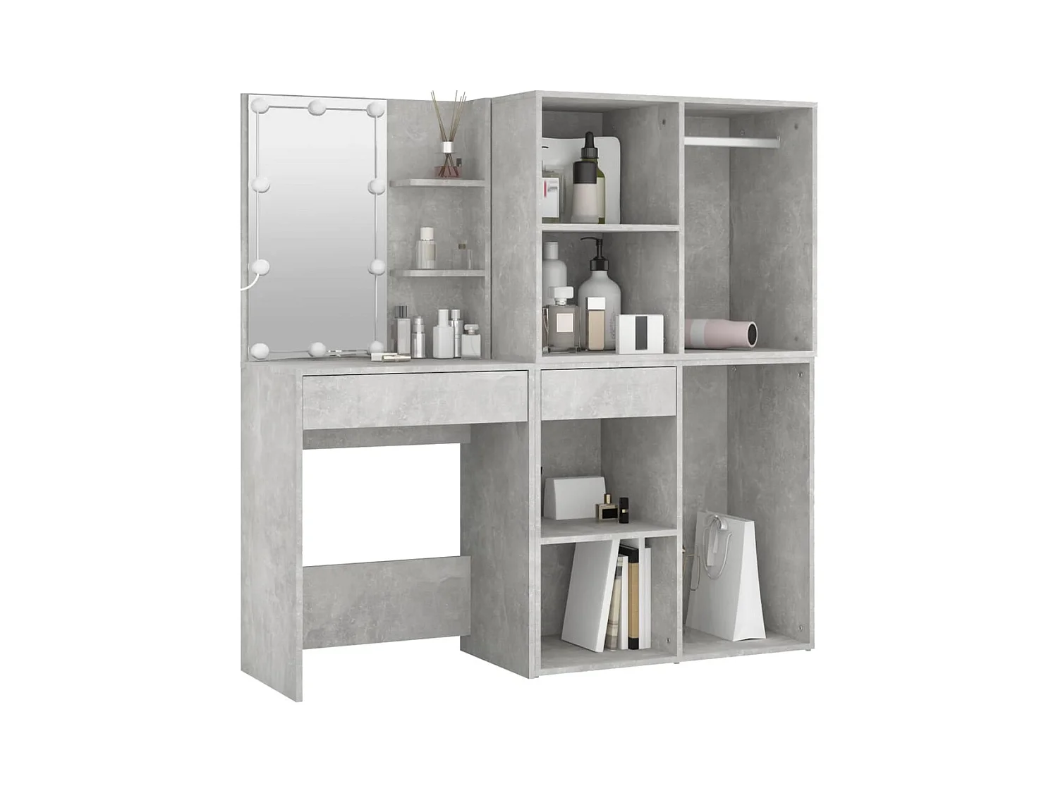 LED-kaptafel met 2 kasten, betongrijs bewerkt hout