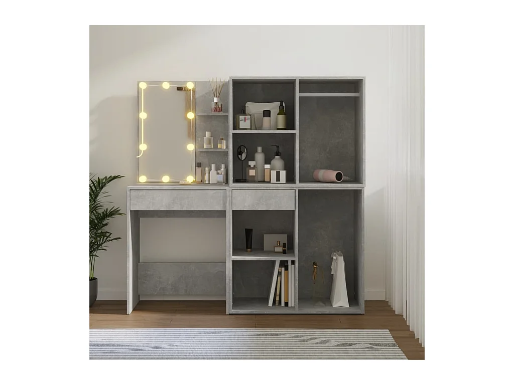 LED-kaptafel met 2 kasten, betongrijs bewerkt hout