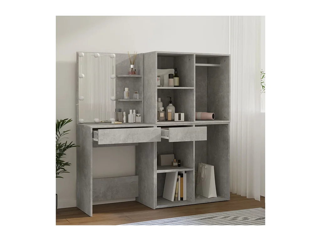 LED-kaptafel met 2 kasten, betongrijs bewerkt hout