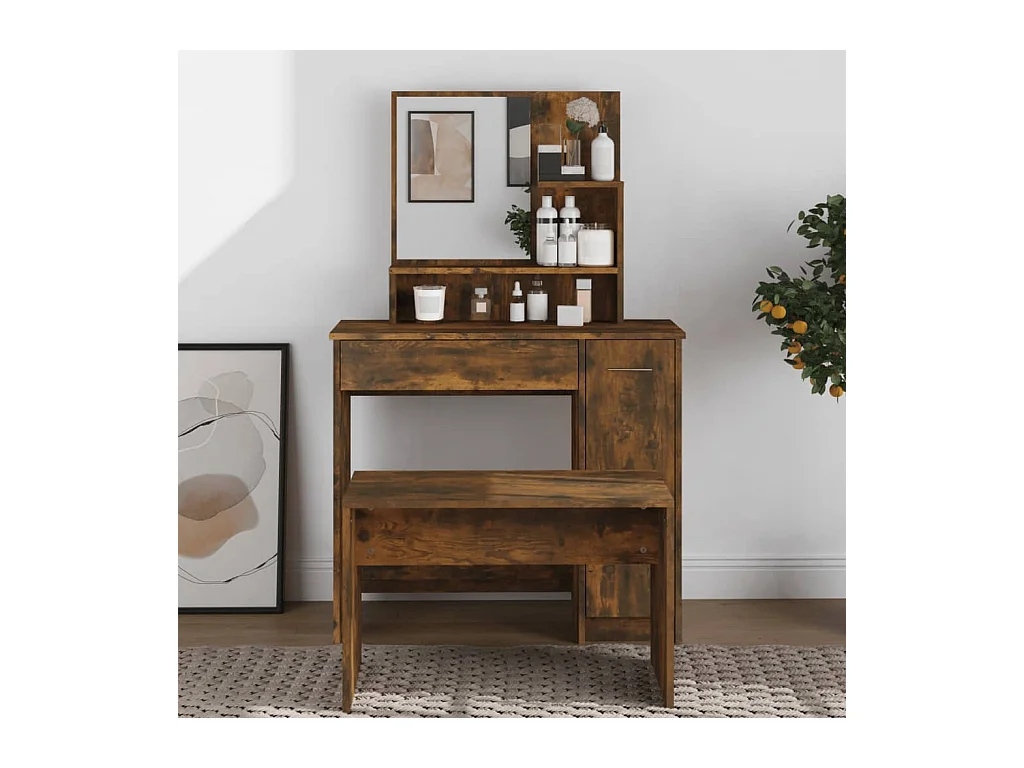 Kaptafel met spiegel Gerookt eikenhout 86,5x35x136 cm