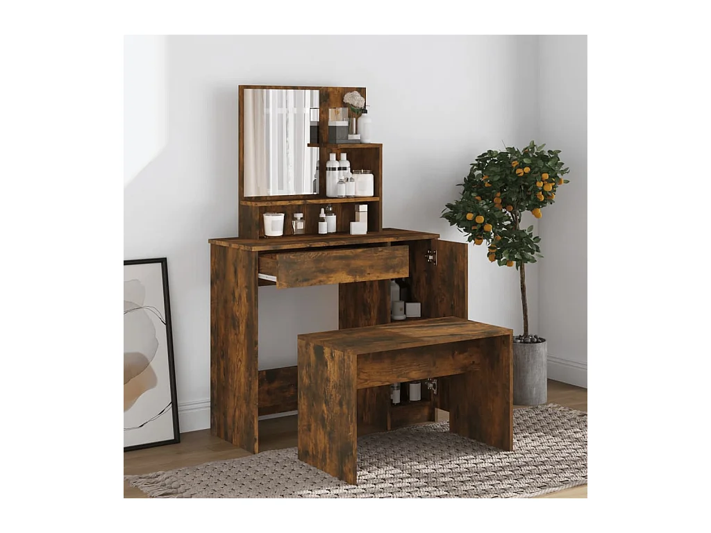 Kaptafel met spiegel Gerookt eikenhout 86,5x35x136 cm