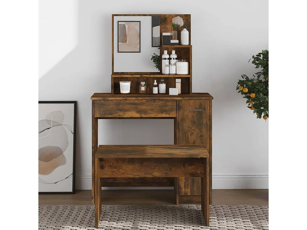 Toletta con specchio Rovere fumé 86,5x35x136 cm