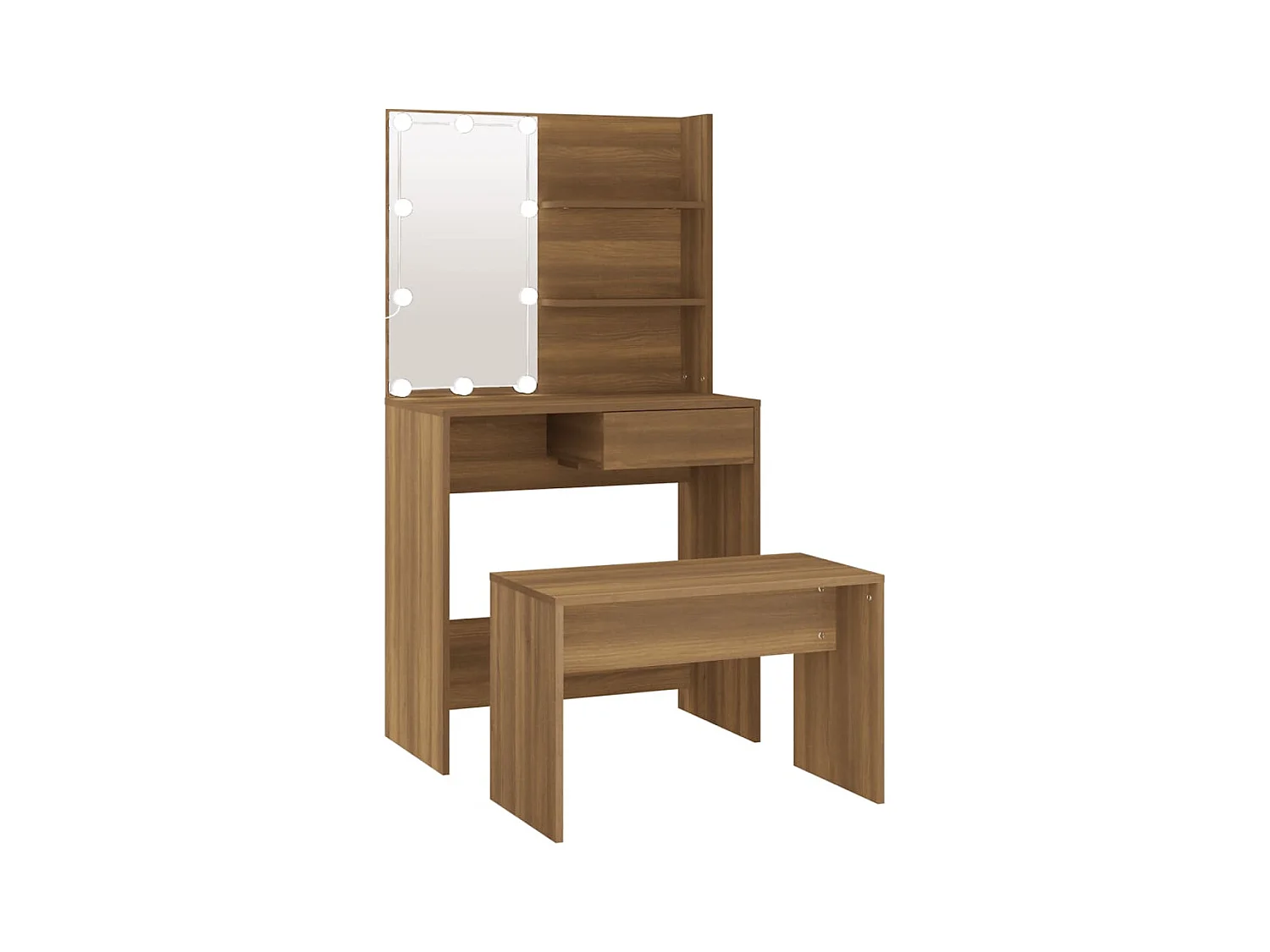 Juego de tocador con LED de madera de ingeniería de roble marrón