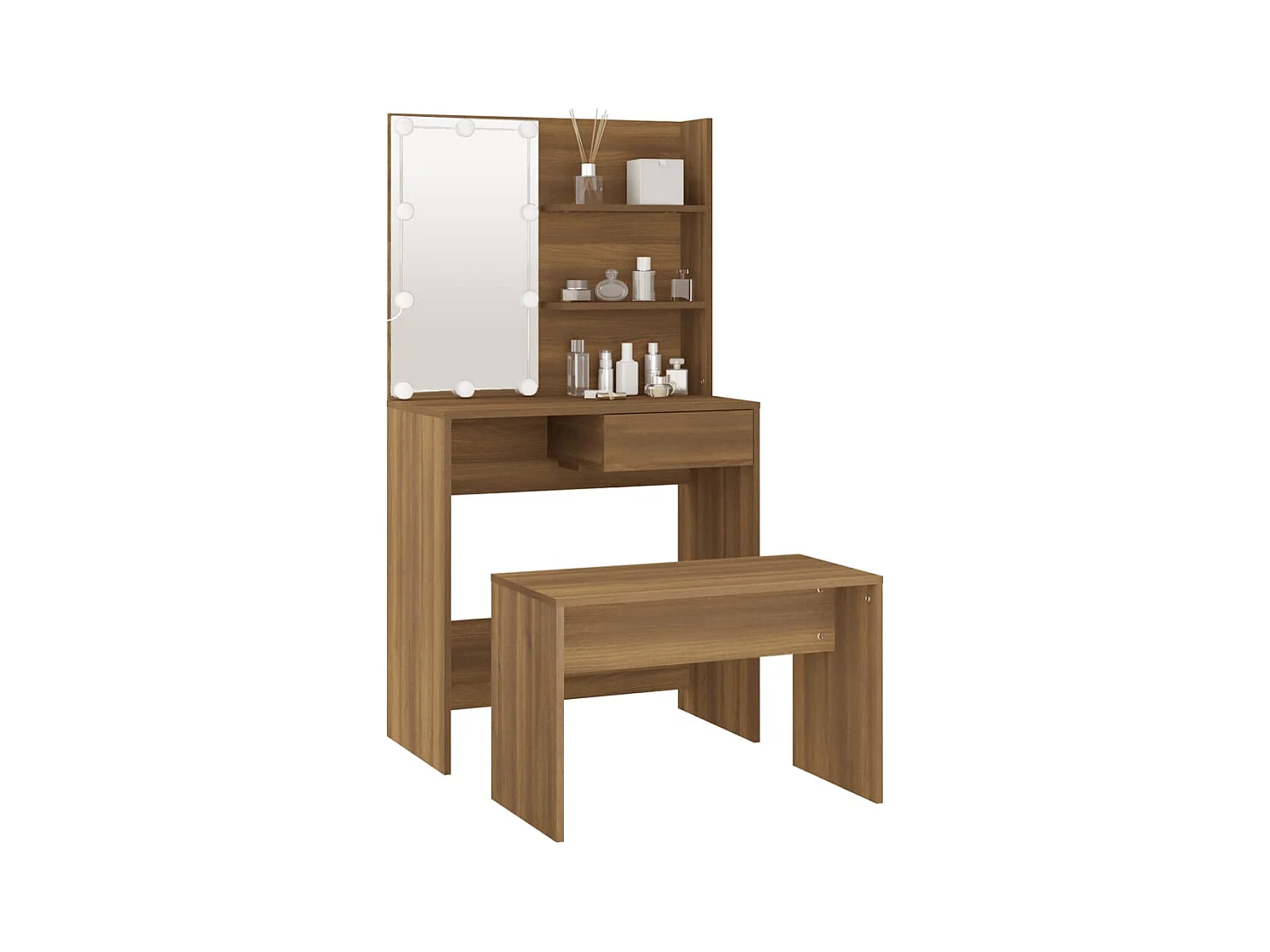 Juego de tocador con LED de madera de ingeniería de roble marrón