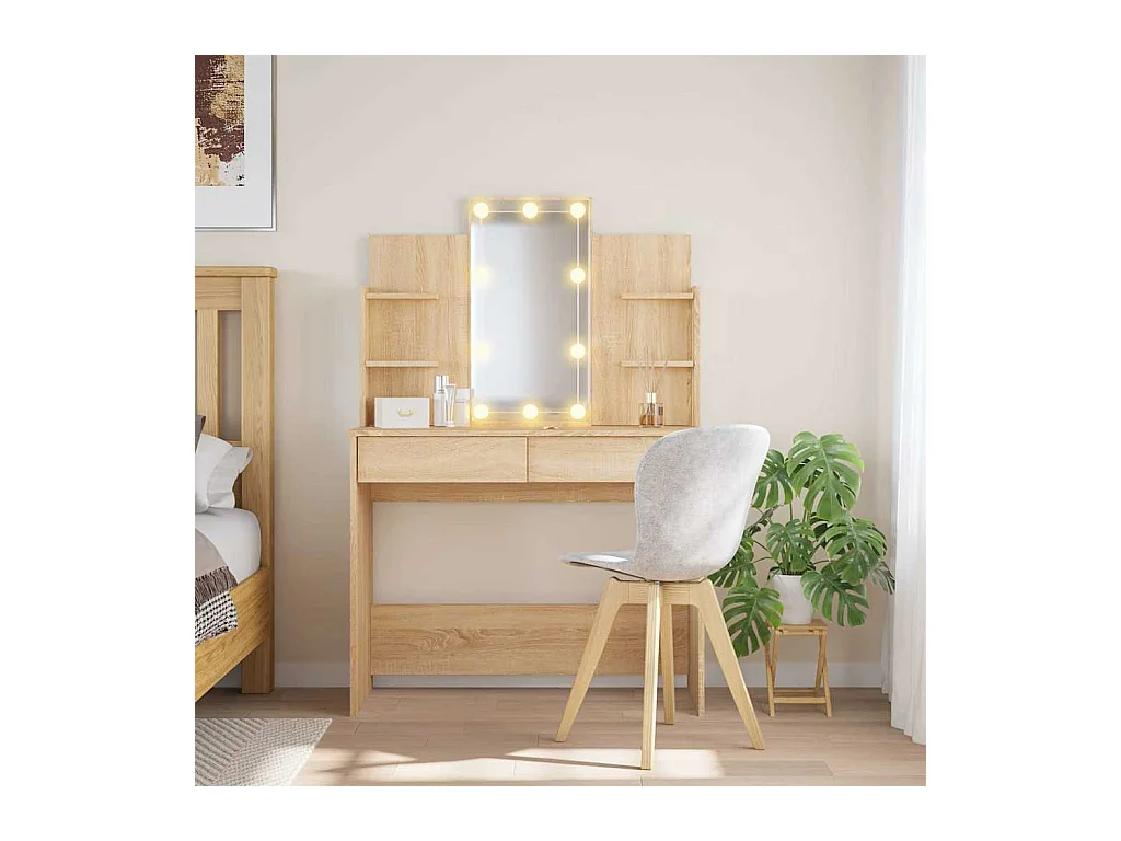 Tocador con luces LED roble Sonoma 96x40x142 cm