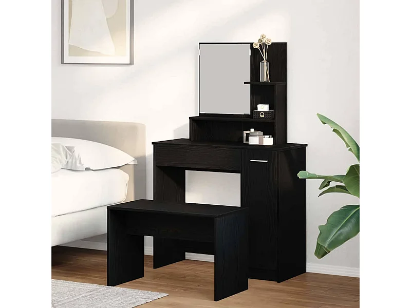 Kaptafelset met lade Zwart Eiken 86,5 x 35 x 136 cm