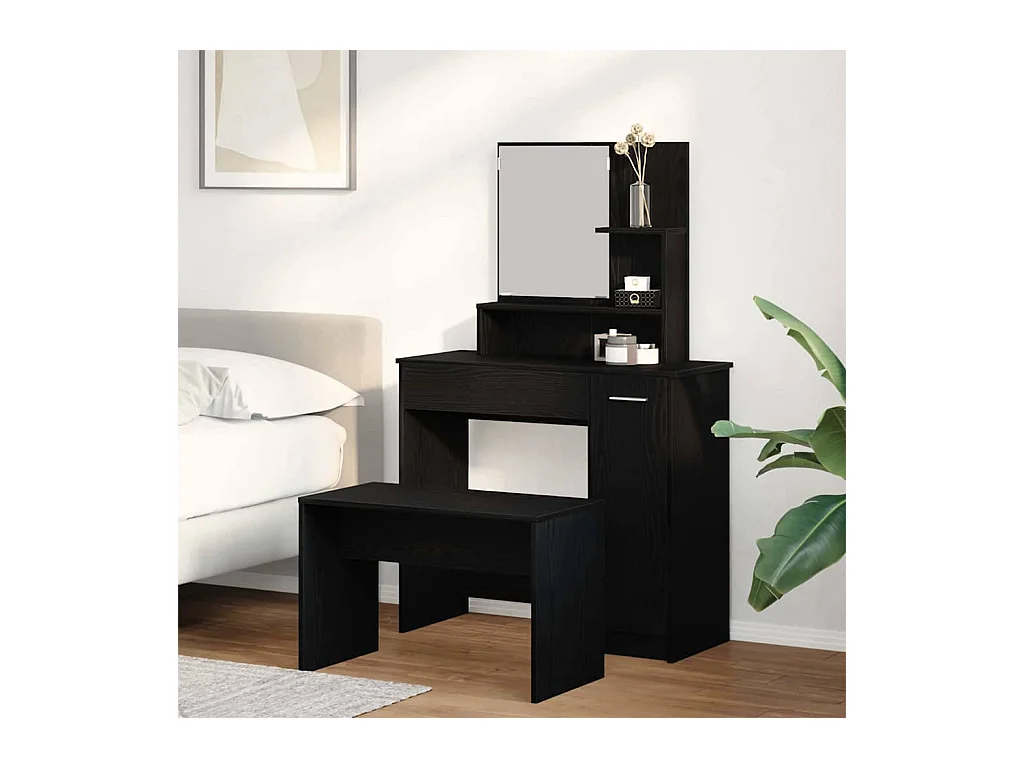 Ensemble de Coiffeuse avec tiroir Chêne noir 86.5 x 35 x 136 cm