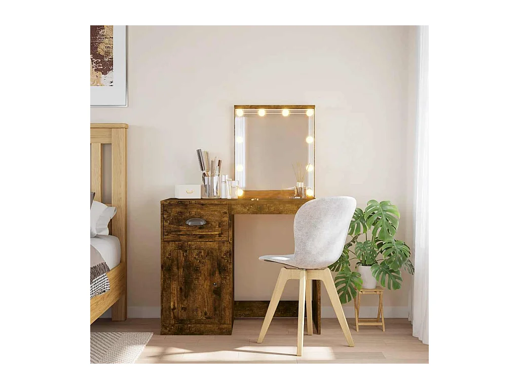 Tocador con luces LED roble ahumado 90x42x132,5 cm