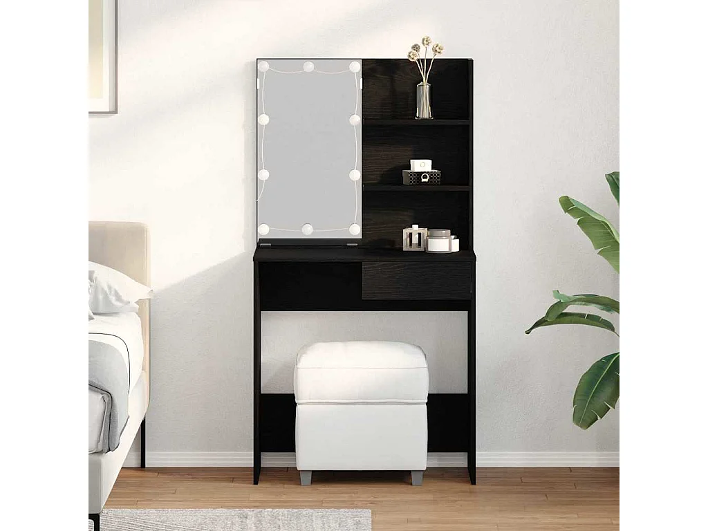 Zwarte eikenhouten kaptafel met lade 74,5 x 40 x 141 cm