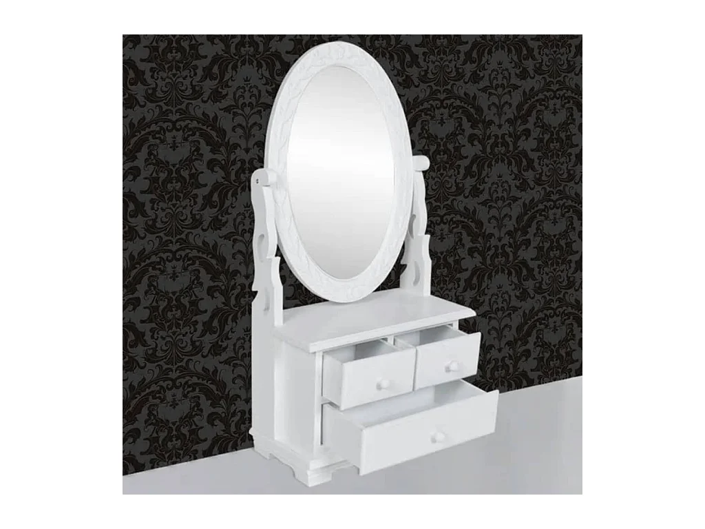 Toletta con specchio ovale girevole in MDF