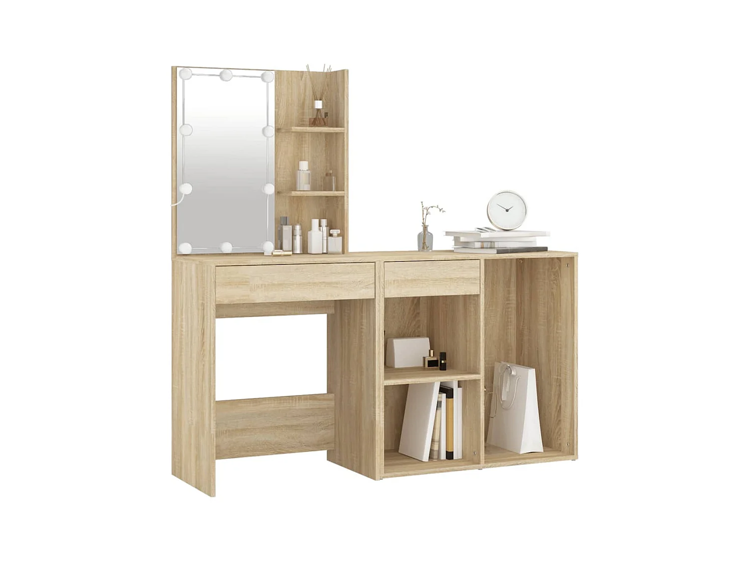 LED-wastafel met kast Sonoma eiken bewerkt hout