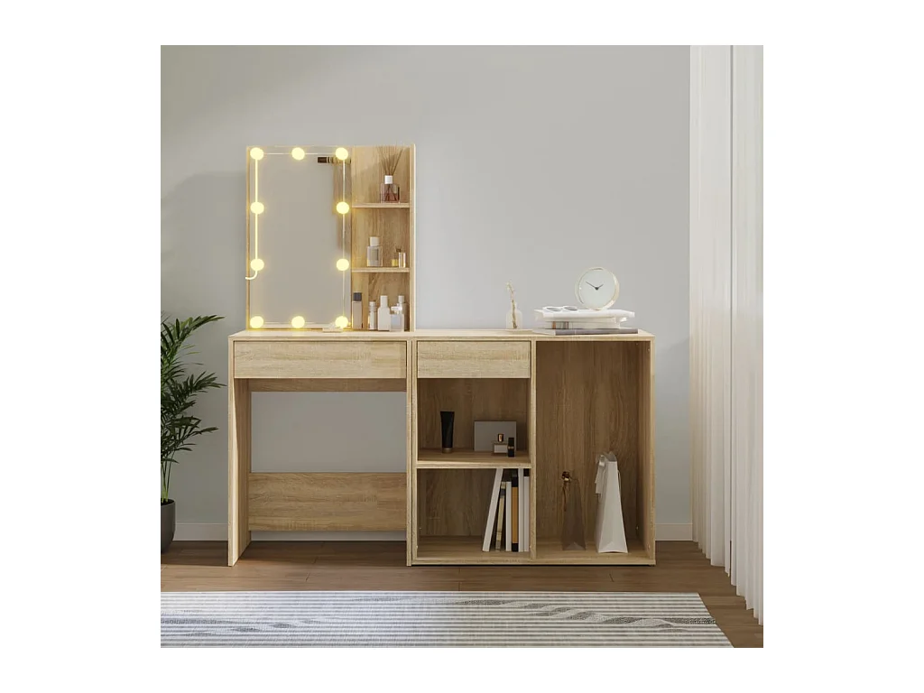 LED-wastafel met kast Sonoma eiken bewerkt hout