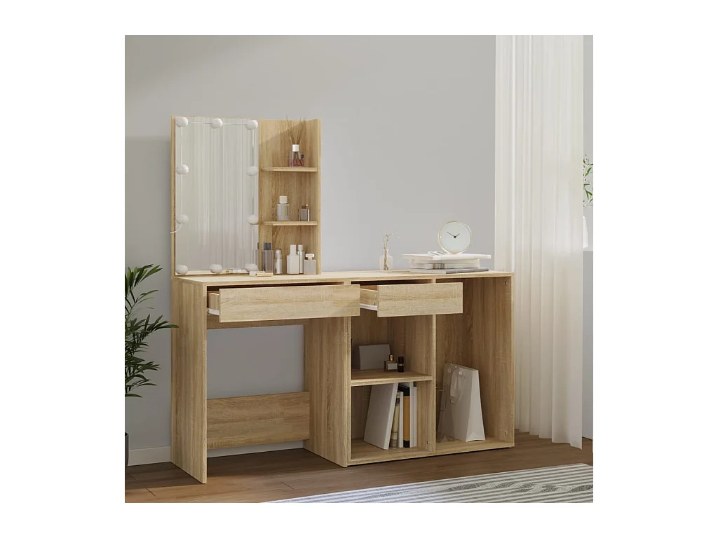 LED-wastafel met kast Sonoma eiken bewerkt hout