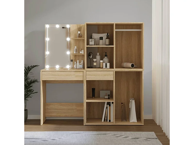 LED-wastafel met 2 kasten Sonoma eiken bewerkt hout