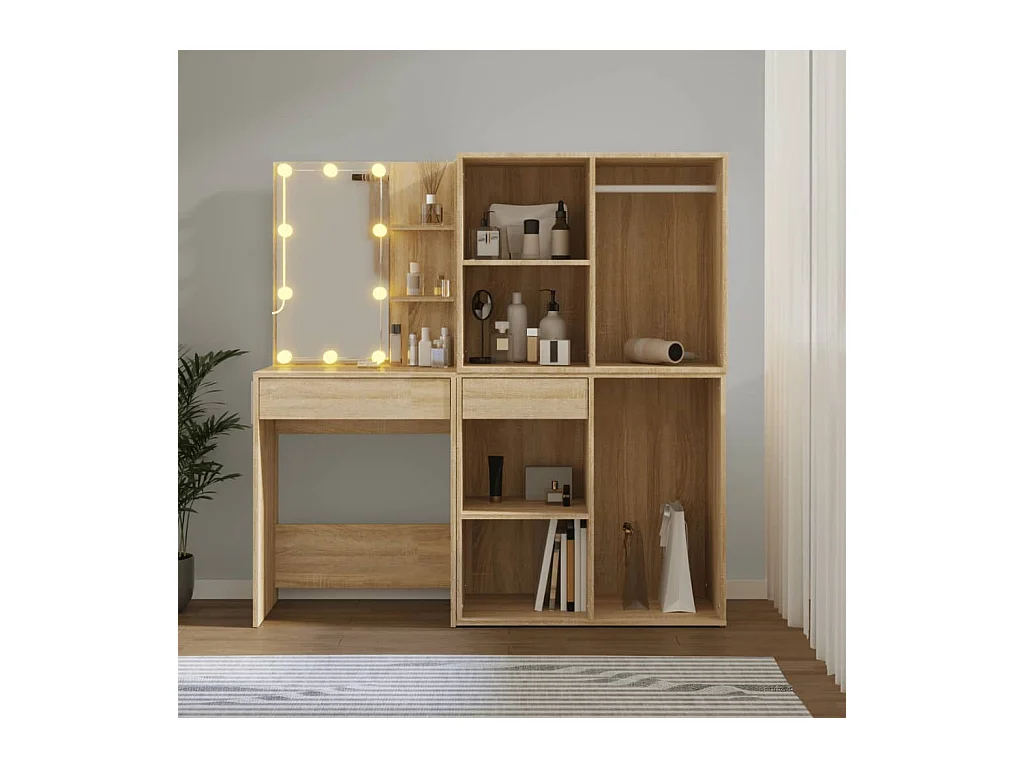 LED-wastafel met 2 kasten Sonoma eiken bewerkt hout