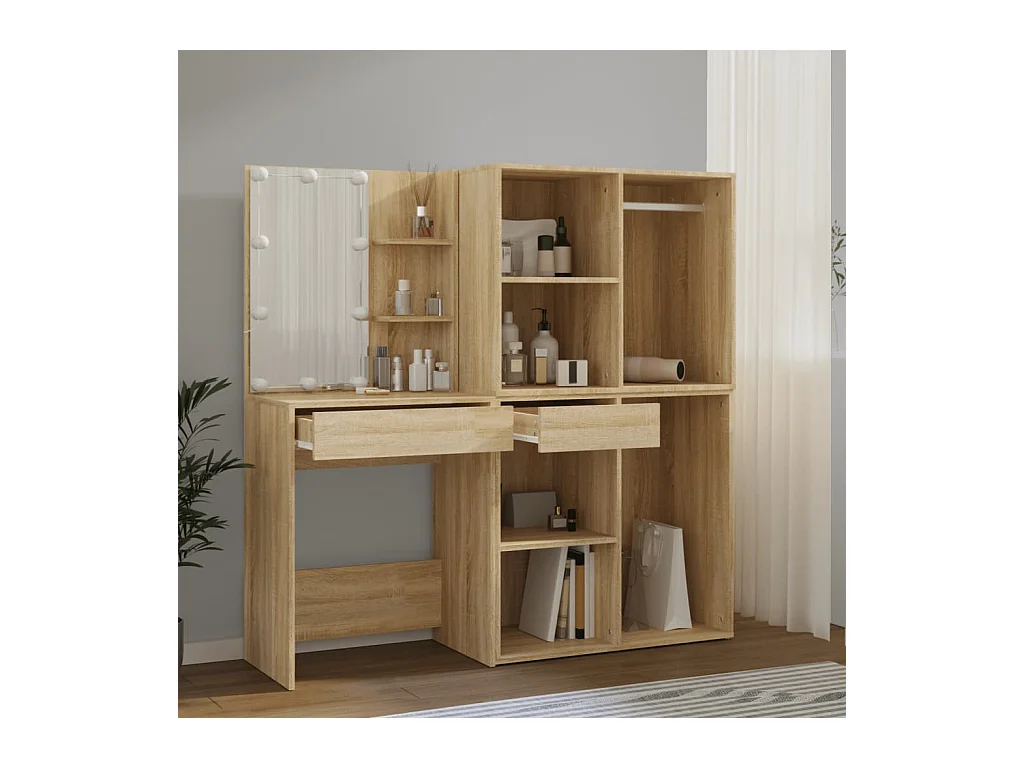 LED-wastafel met 2 kasten Sonoma eiken bewerkt hout