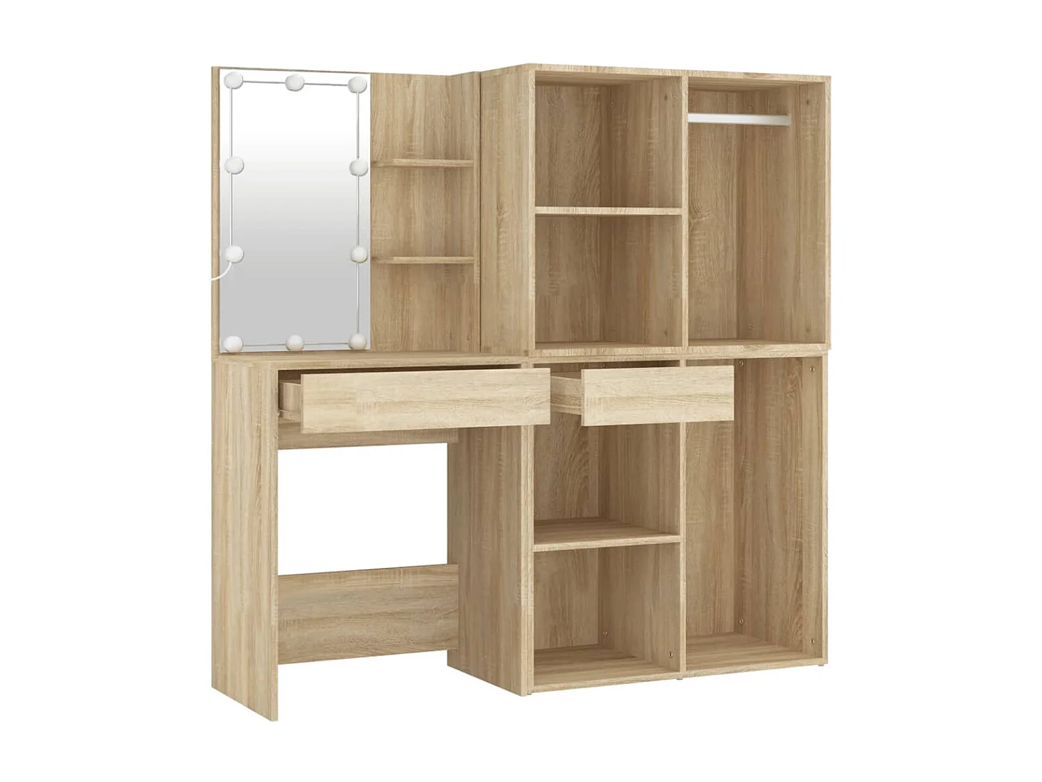 Mobiletto LED con 2 mobili in legno ingegnerizzato Sonoma Oak