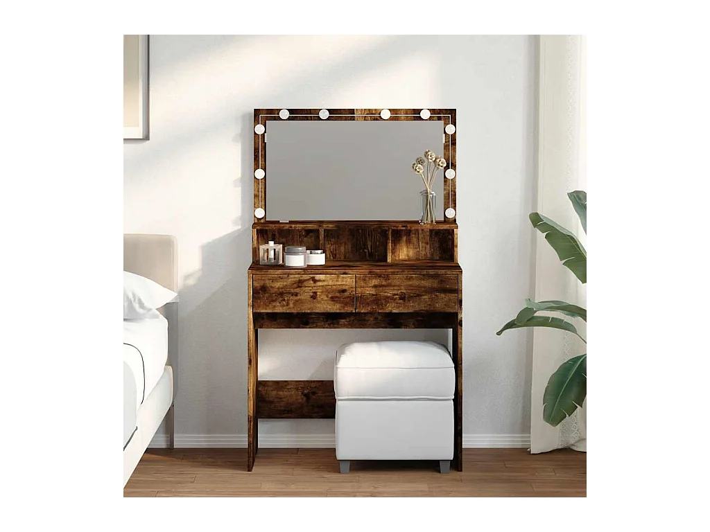 Kaptafel met LED gerookt eiken 80x41x134,5 cm